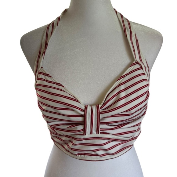 Anne Cole Locker Women’s Striped burgundy & white Halter Bikini Top Size Large - Picture 1 of 9